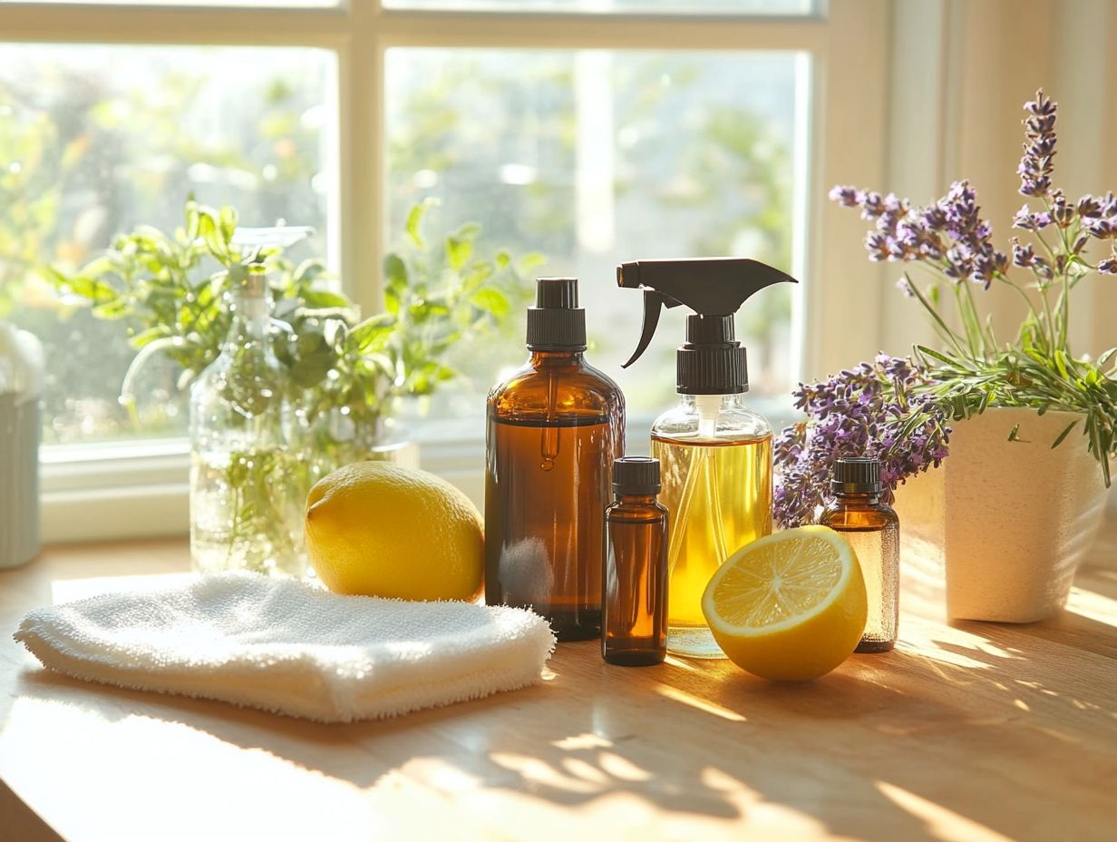 Image showcasing various essential oils suitable for cleaning purposes