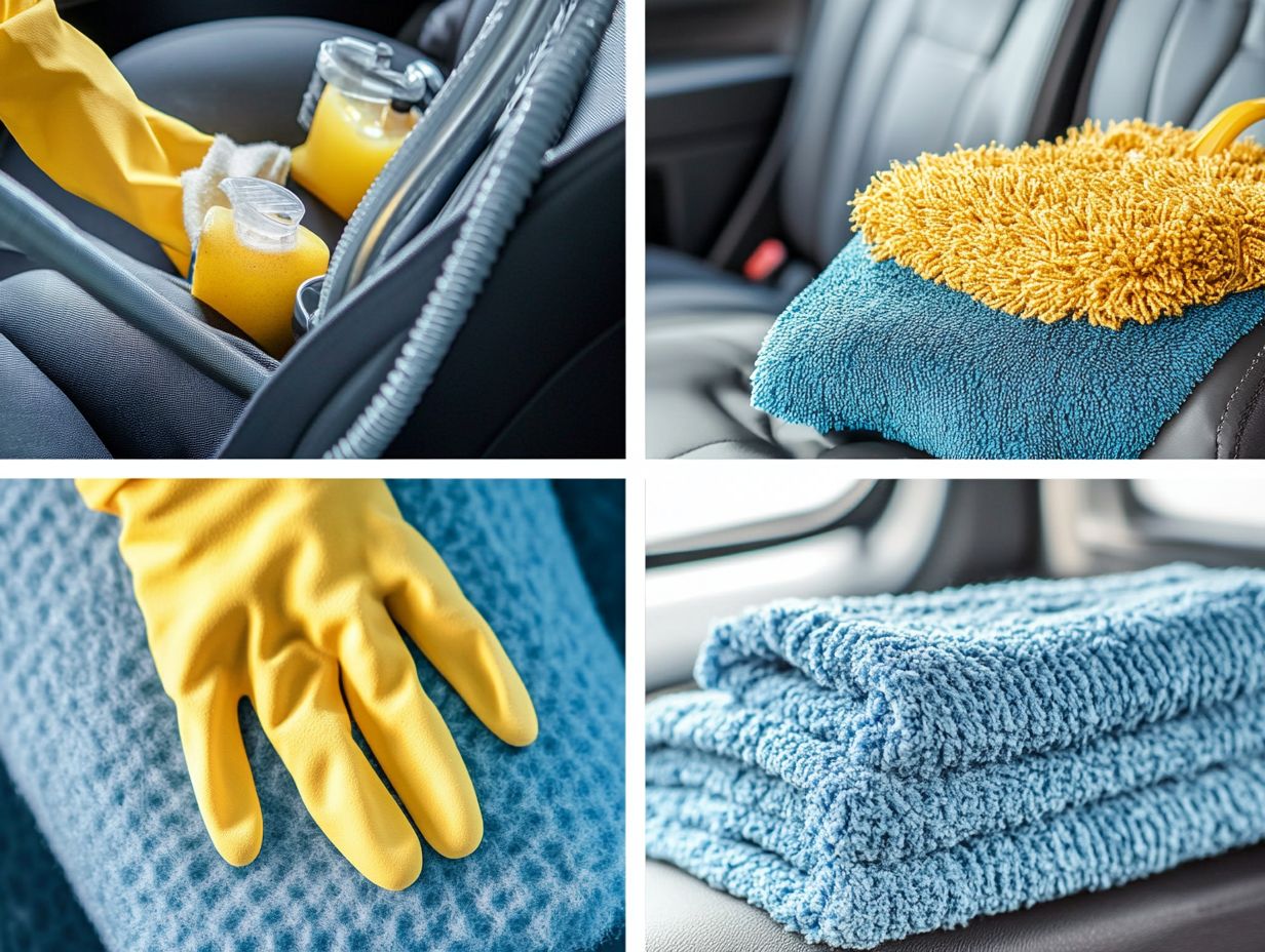 A paintbrush being used to dust the dashboard and vents of a car