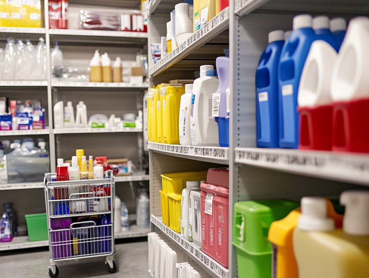 Organized cleaning supplies in clear containers