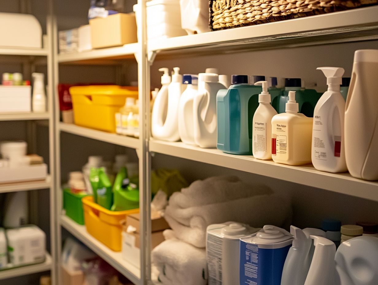 Illustration of organized seasonal cleaning supplies.