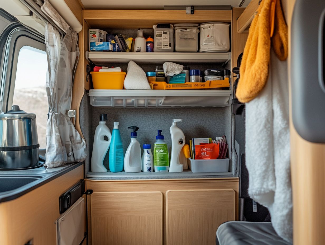 Image representing Frequently Asked Questions about cleaning supply storage for RVs and campers.