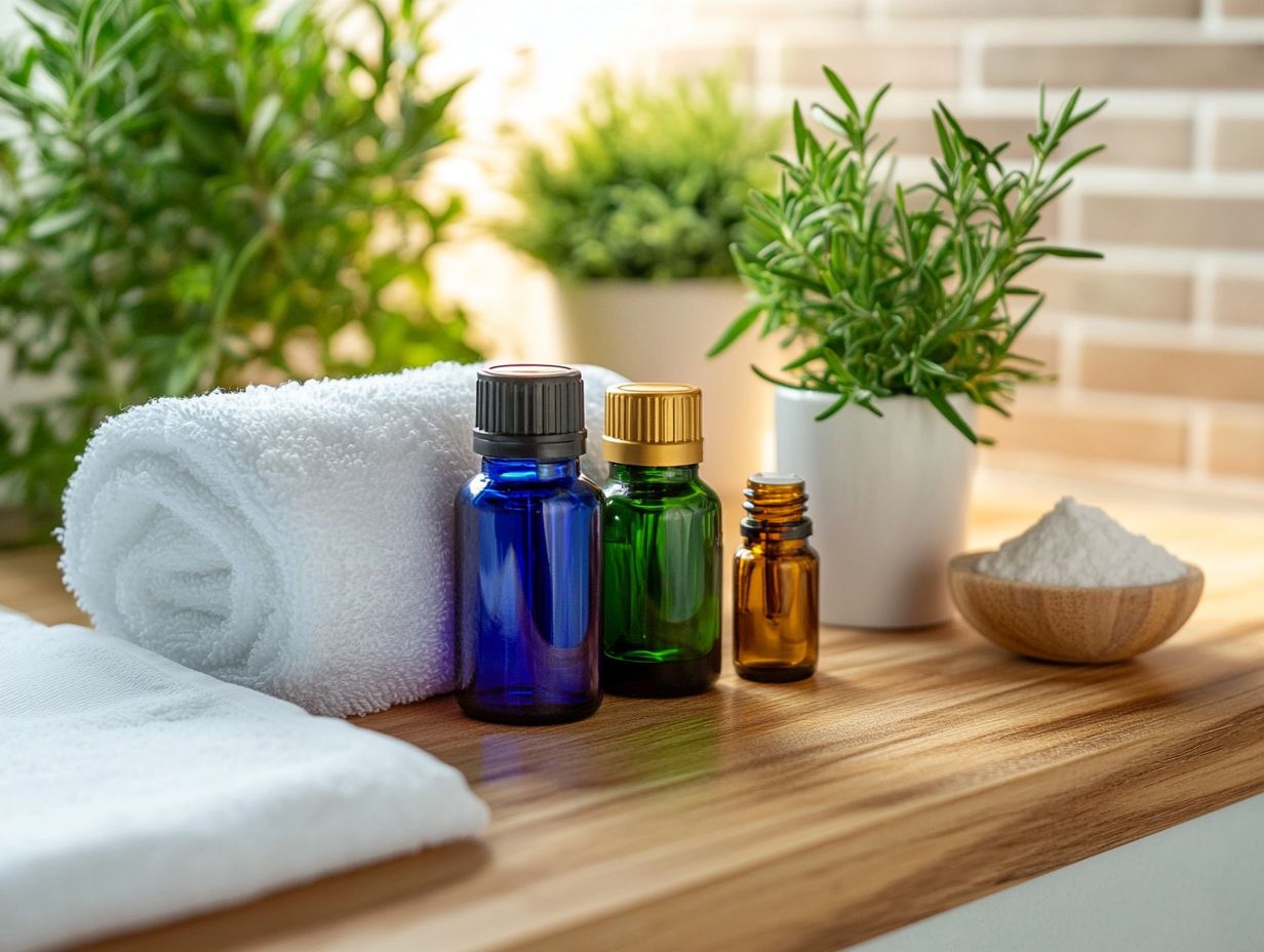 A visual representation showing essential oils cleaning a bathroom.