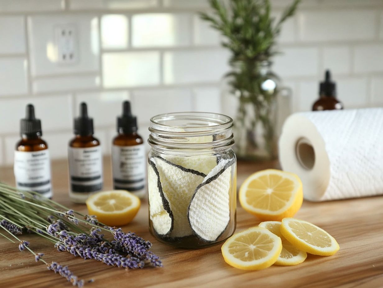 What ingredients are needed for a homemade essential oil cleaning wipes recipe?