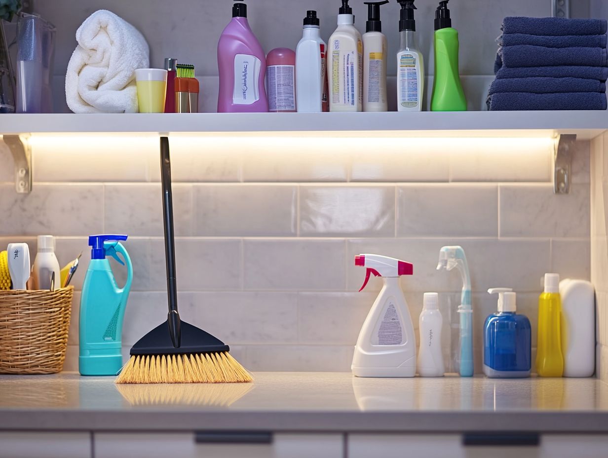 Visual guide on methods to maintain a clutter-free cleaning area.