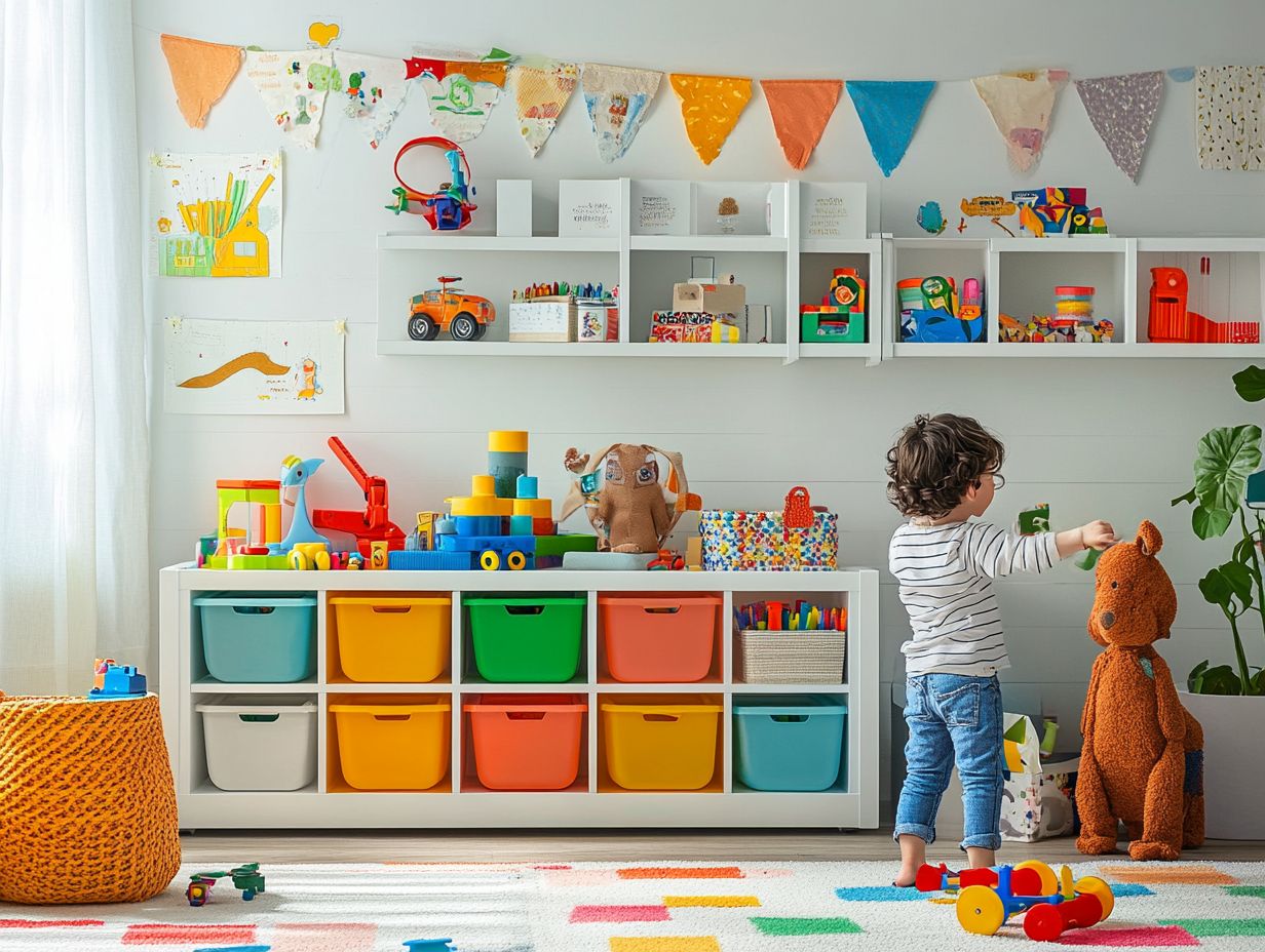 Illustration of a child-friendly storage area showcasing vibrant storage solutions.