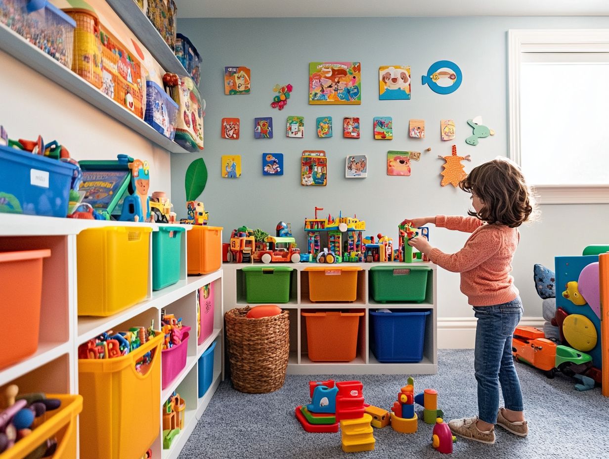 A child helping organize their storage area