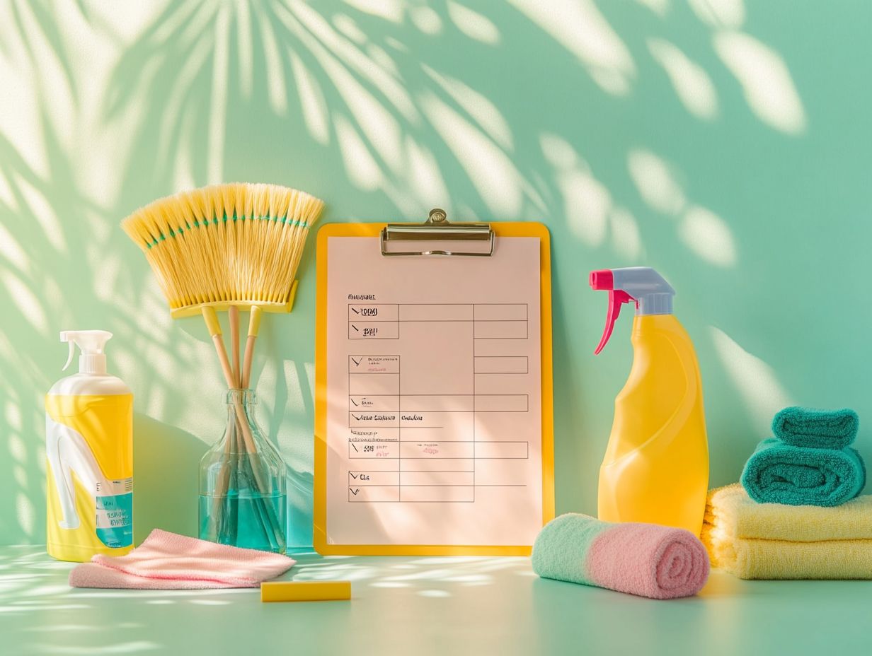 An organized area showing various cleaning supplies neatly arranged