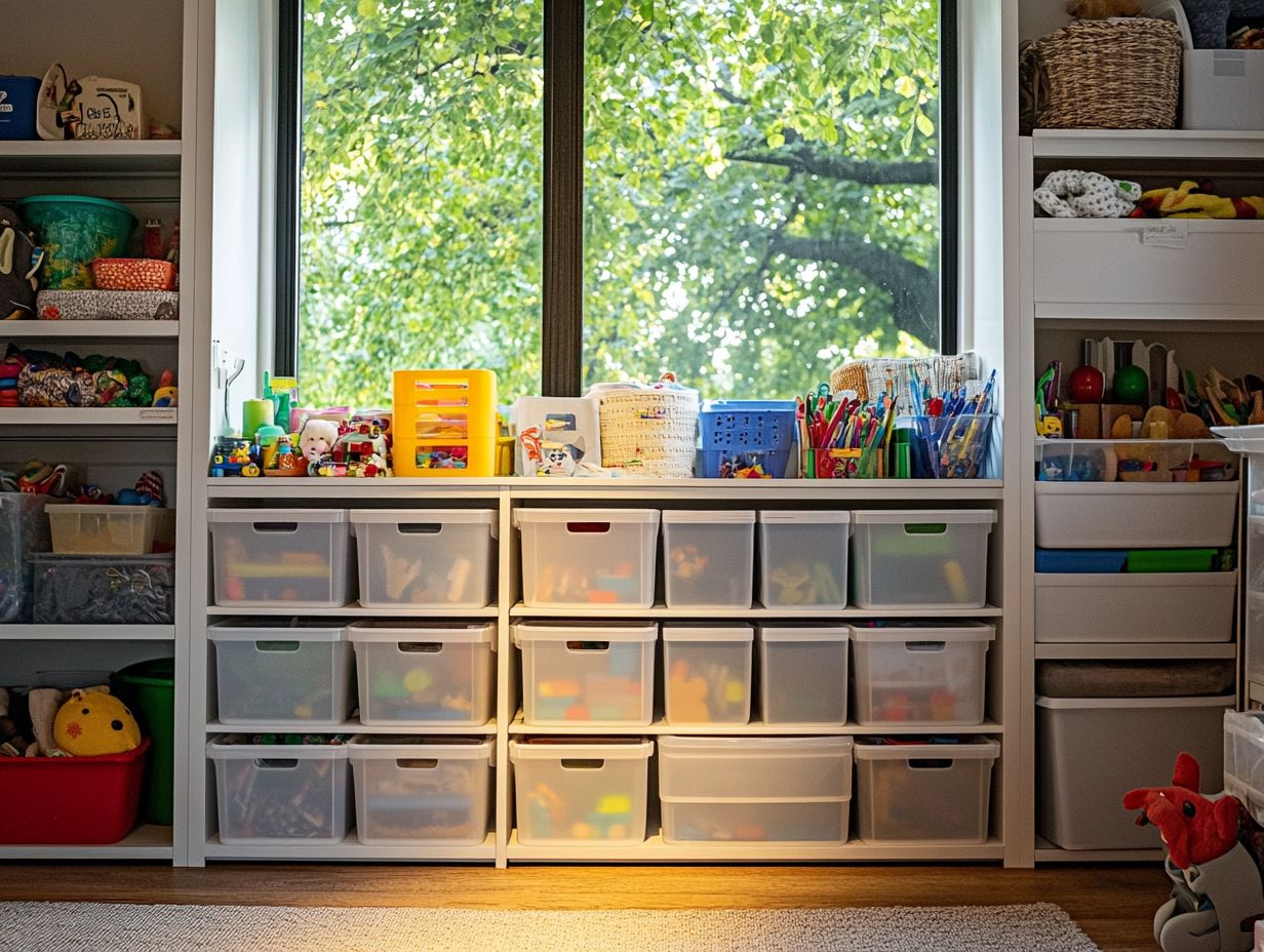 A family happily organizing their storage unit together