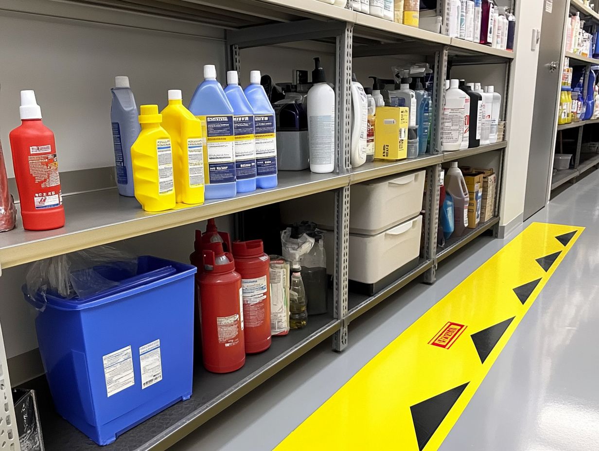 A secure cleaning supply area with properly stored supplies.