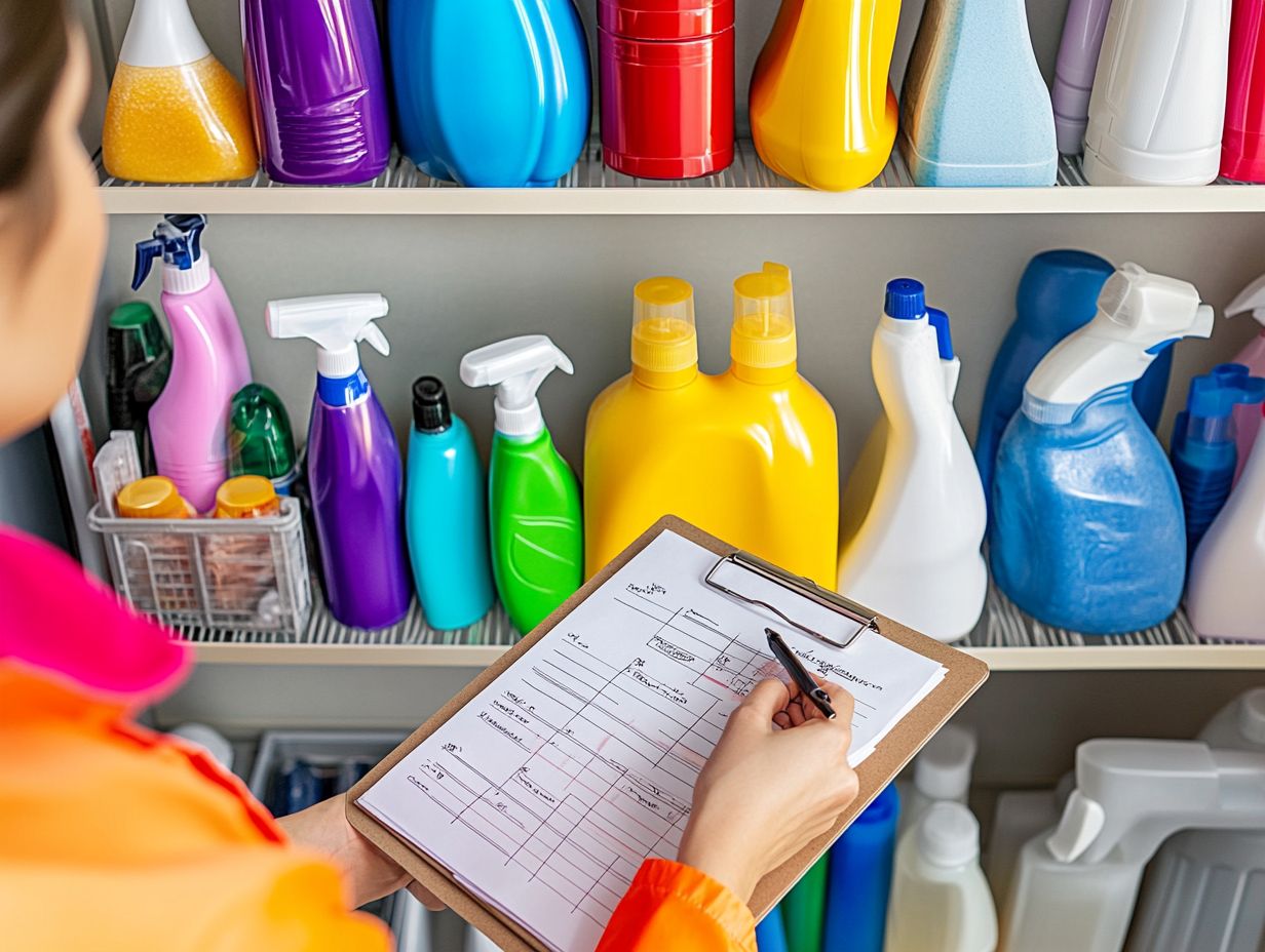 A cleaning storage area demonstrating safety measures for hazardous materials