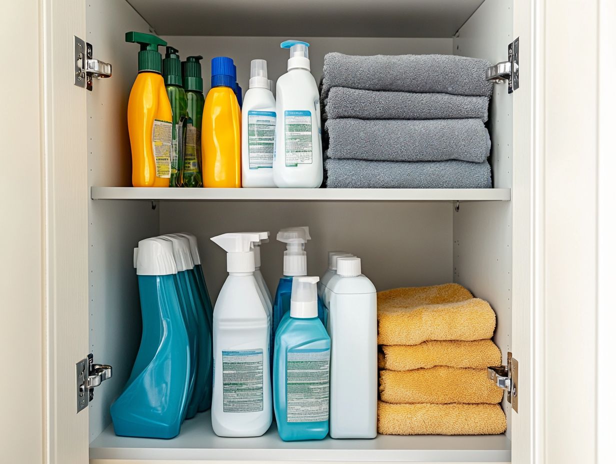 Visual guide on checking and replacing cleaning products regularly.