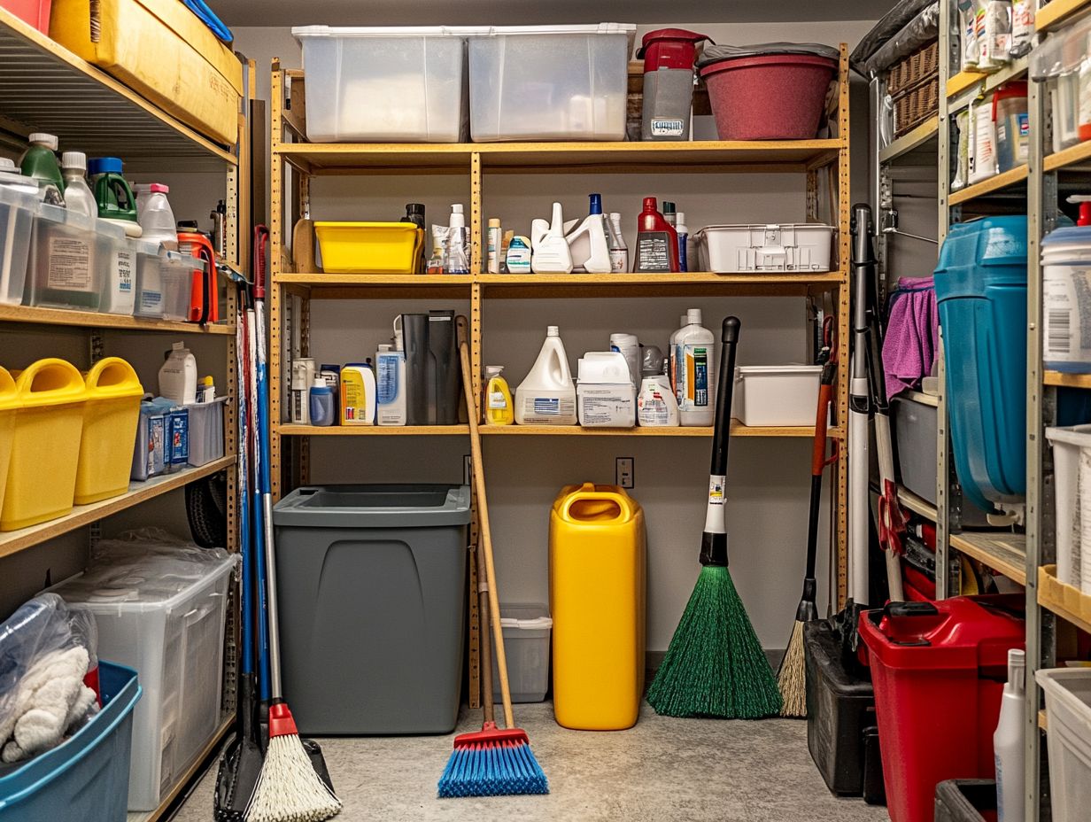 Tips for safely storing various cleaning tools.