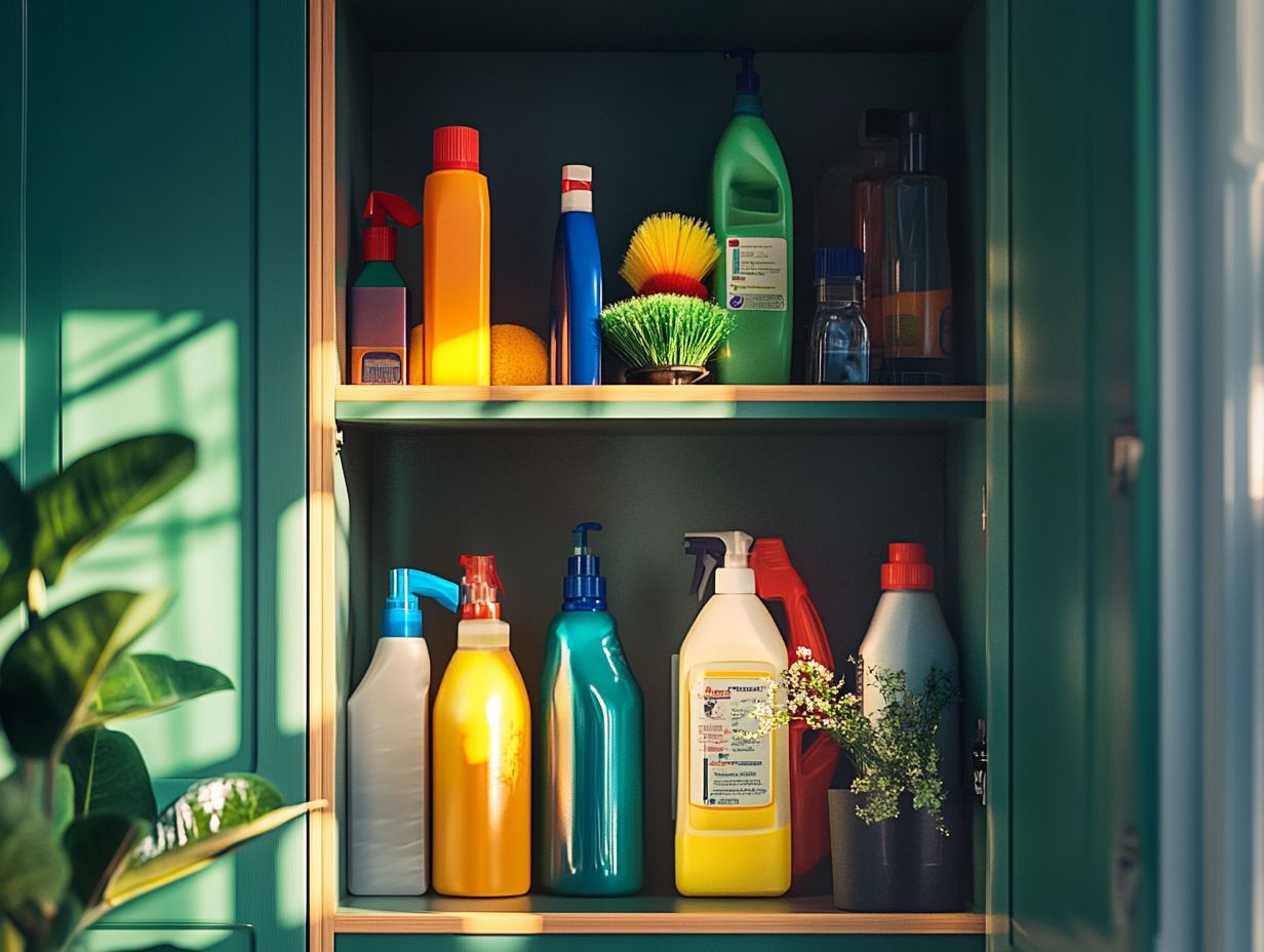 A variety of natural cleaning supplies on a kitchen counter.