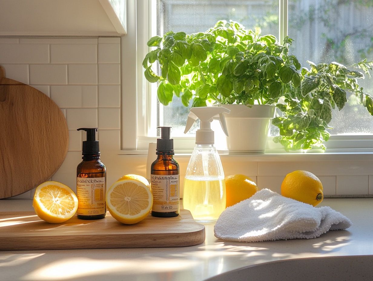 A collection of essential oils used for cleaning, showcasing their natural properties and fresh aromas.