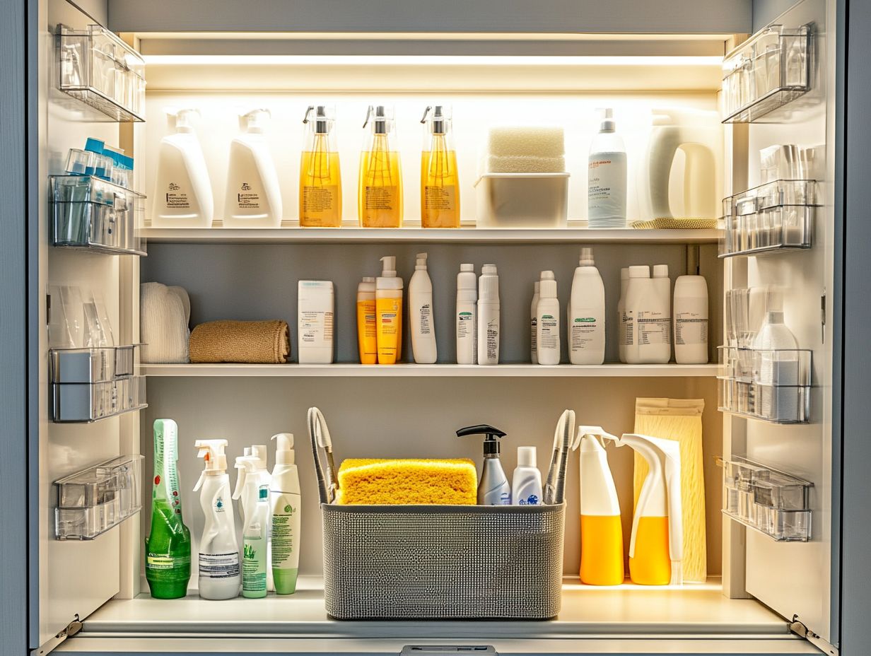 An array of essential cleaning supplies for an organized home