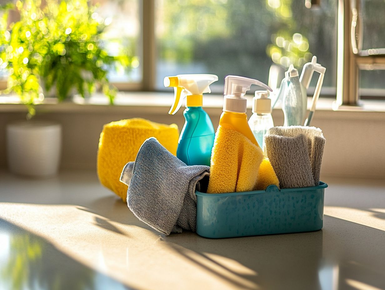 Image showcasing tips for organizing cleaning supplies