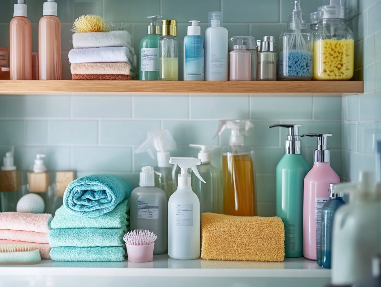 A person checking the expiration dates on cleaning products