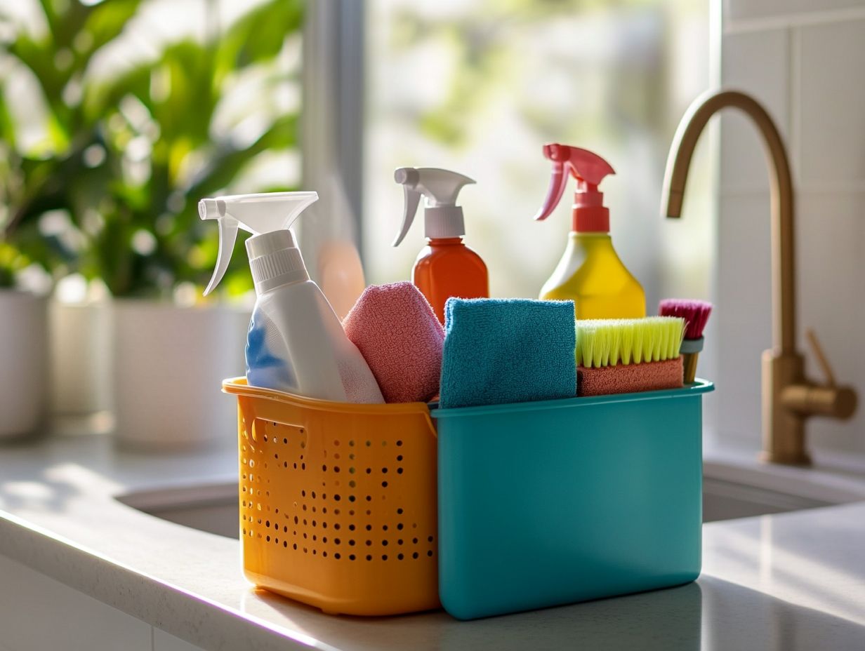 Illustration depicting various storage solutions for cleaning supplies.