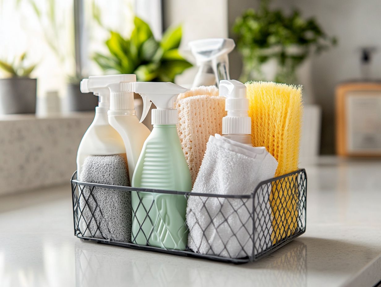 An infographic showing steps to organize cleaning supplies effectively.