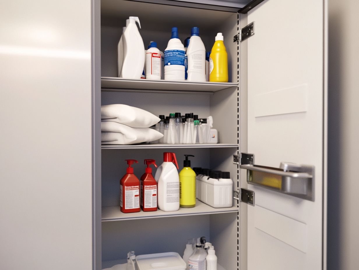 Illustration of a locked cabinet for storing cleaning supplies safely