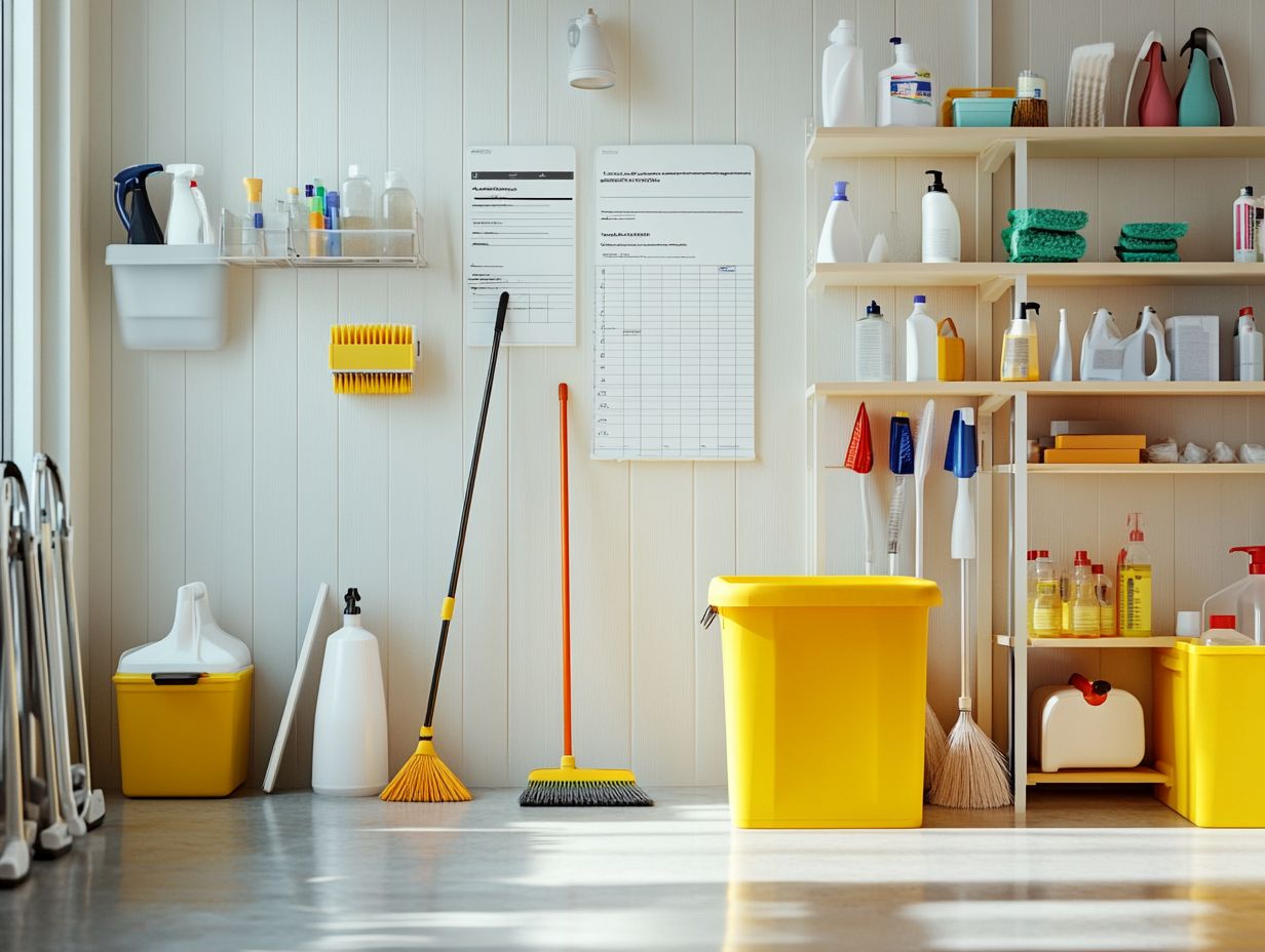 A visual guide illustrating steps to create an organized cleaning area.