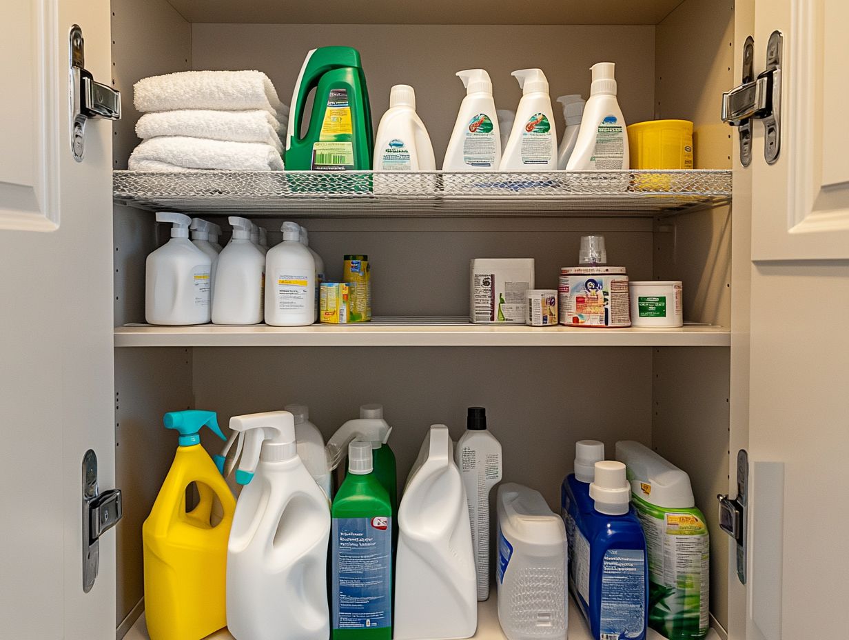 A reminder to keep cleaning supplies in their original containers for safety.