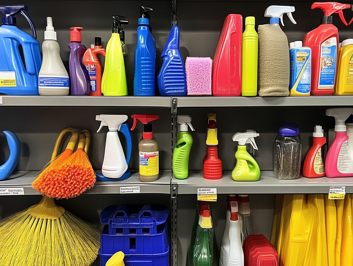 A clean and organized home cleaning setup with supplies neatly arranged.