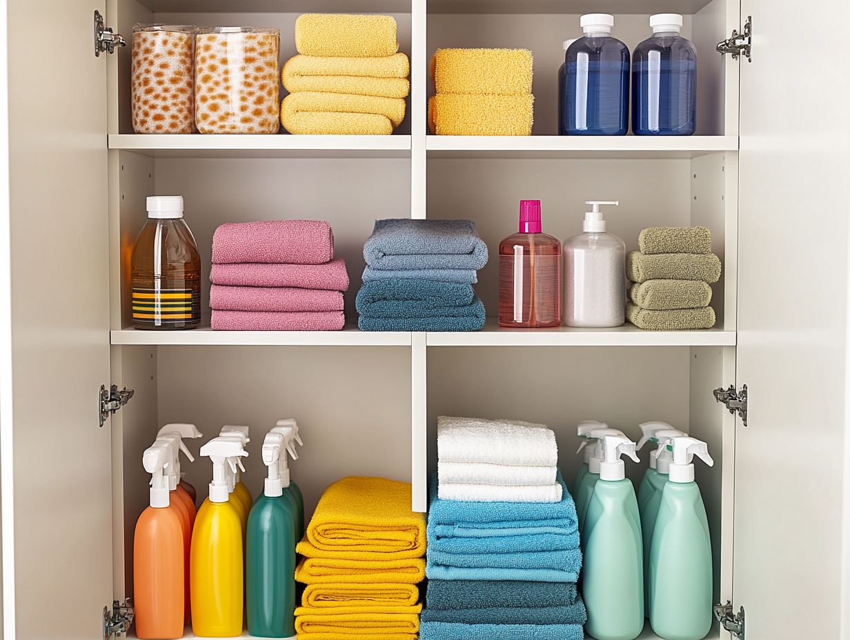 A well-organized cleaning supply storage area