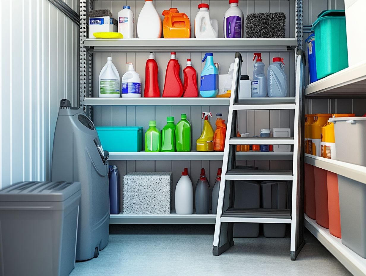 Illustration of effective cleaning supply storage solutions.