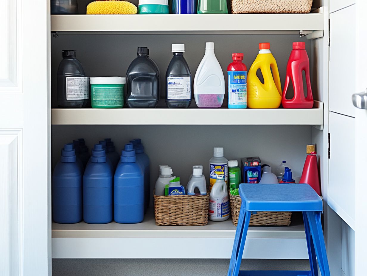 A well-organized cleaning supply area with clear labels