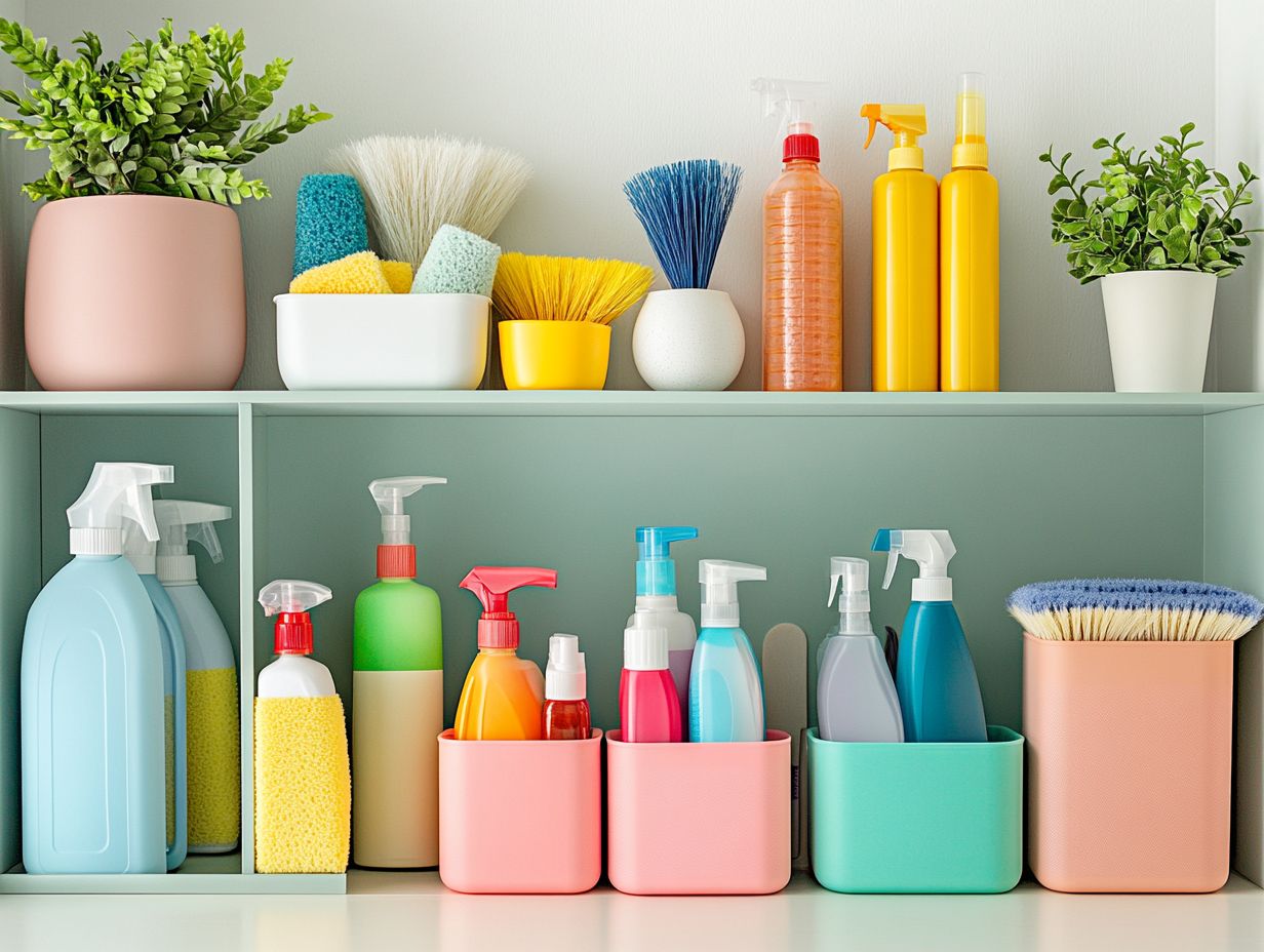 Image showcasing the process of sorting and categorizing cleaning supplies