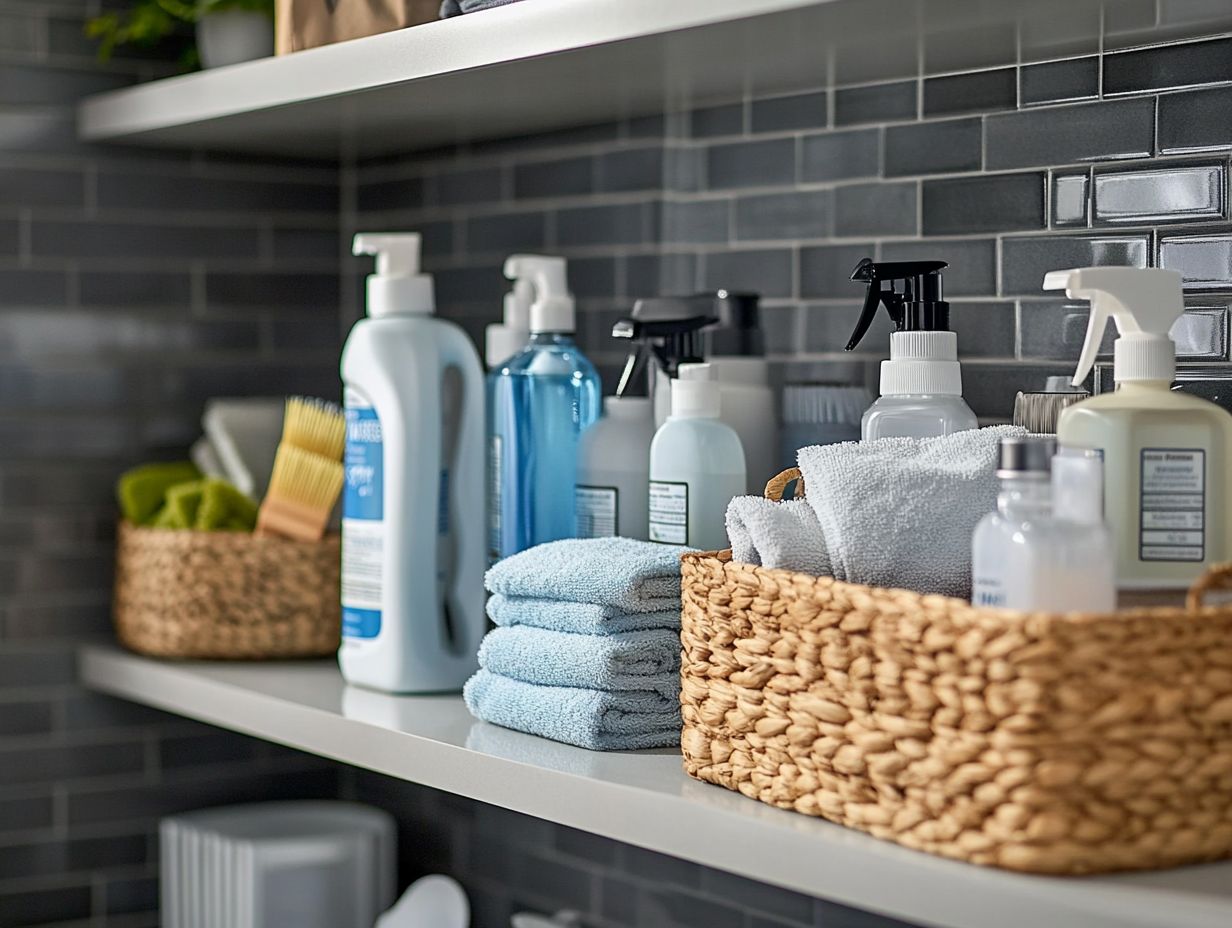 A neatly organized cleaning supply area showcasing various storage solutions.