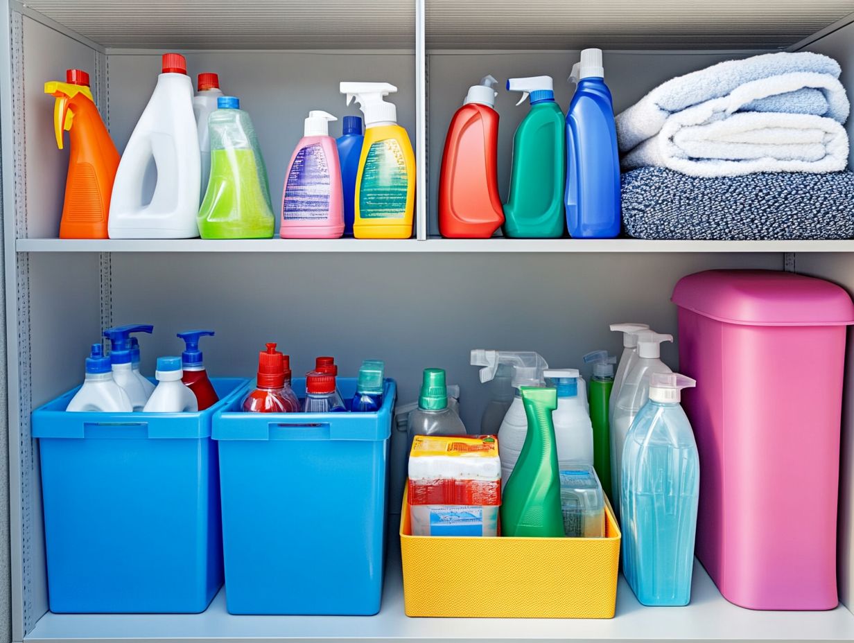 An illustration showing safe storage methods for cleaning supplies.