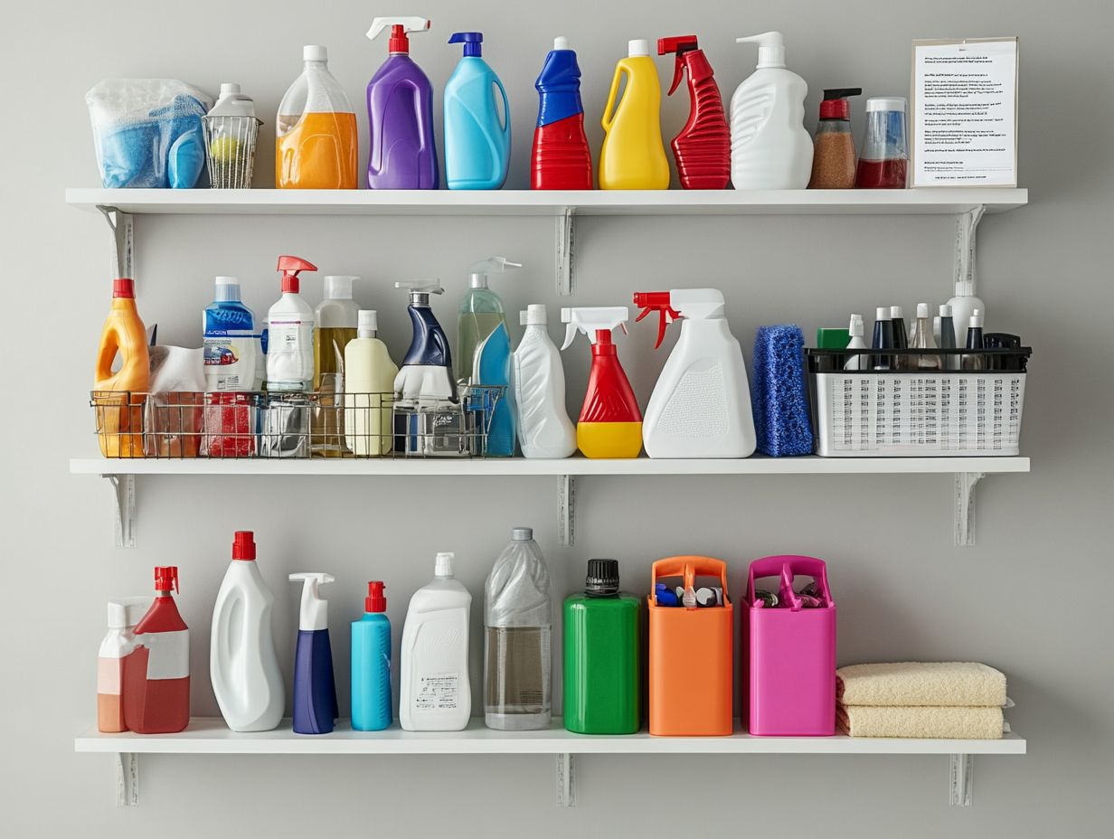 A variety of cleaning products stored effectively