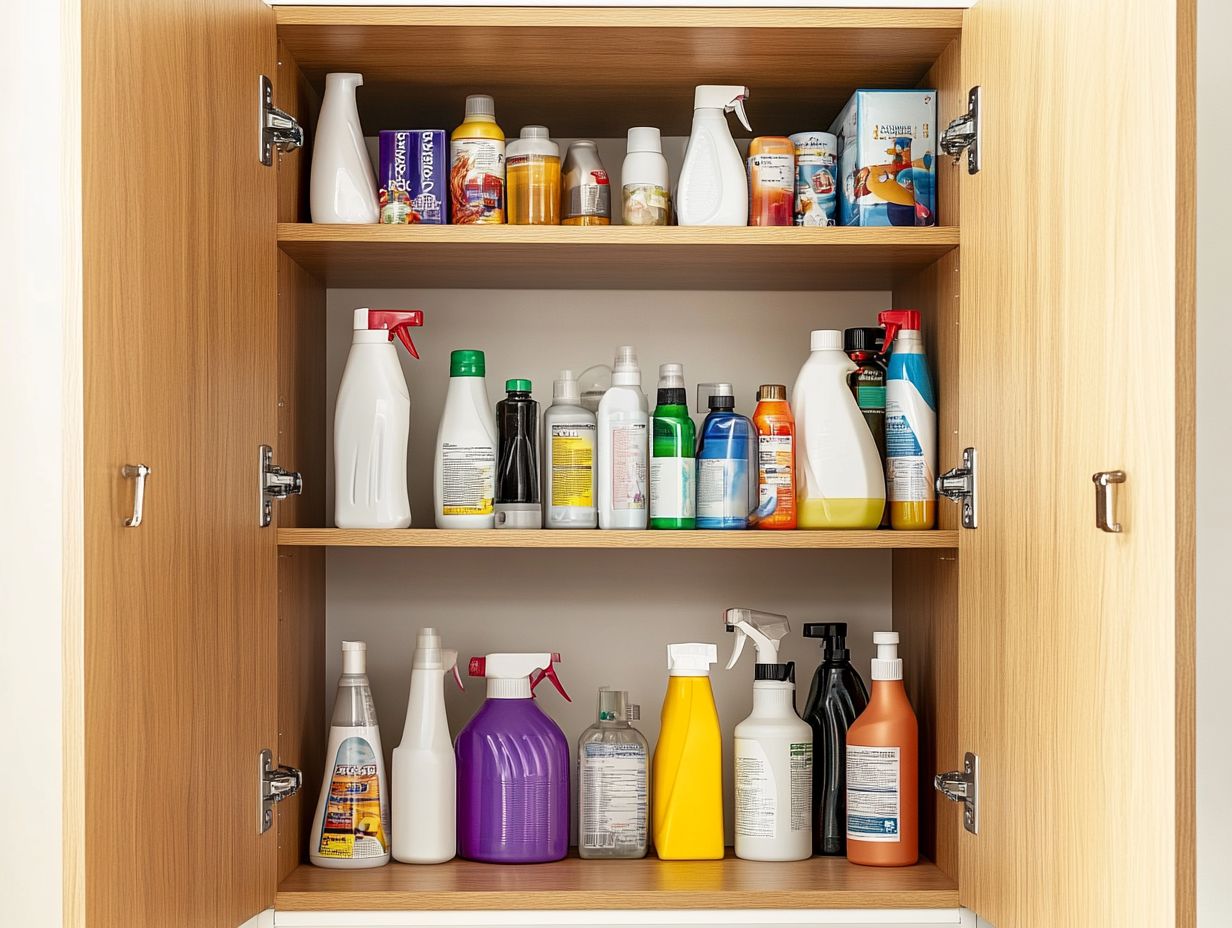 Safety practices for storing cleaning products.