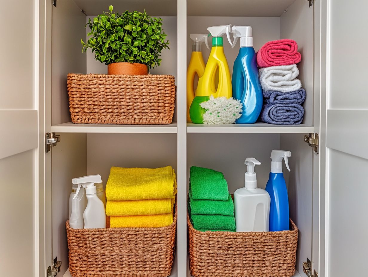 An image depicting Frequently Asked Questions about cleaning supplies organization