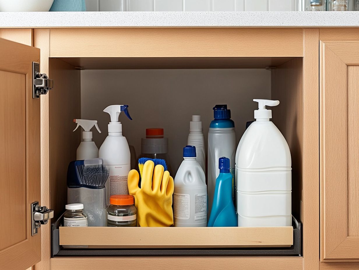 Illustration showing safe storage practices for cleaning supplies