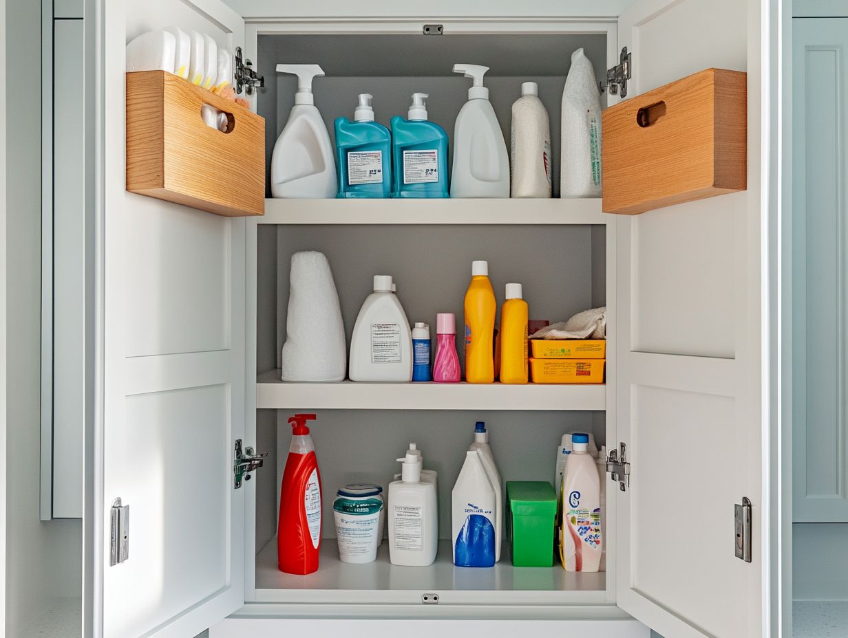 Visual representation of frequently asked questions about cleaning supplies storage.