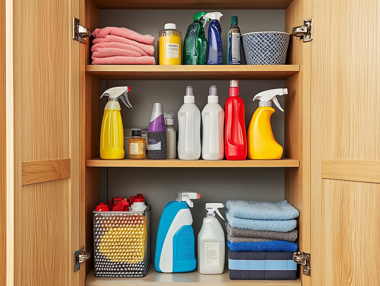 An organized cleaning supplies storage area