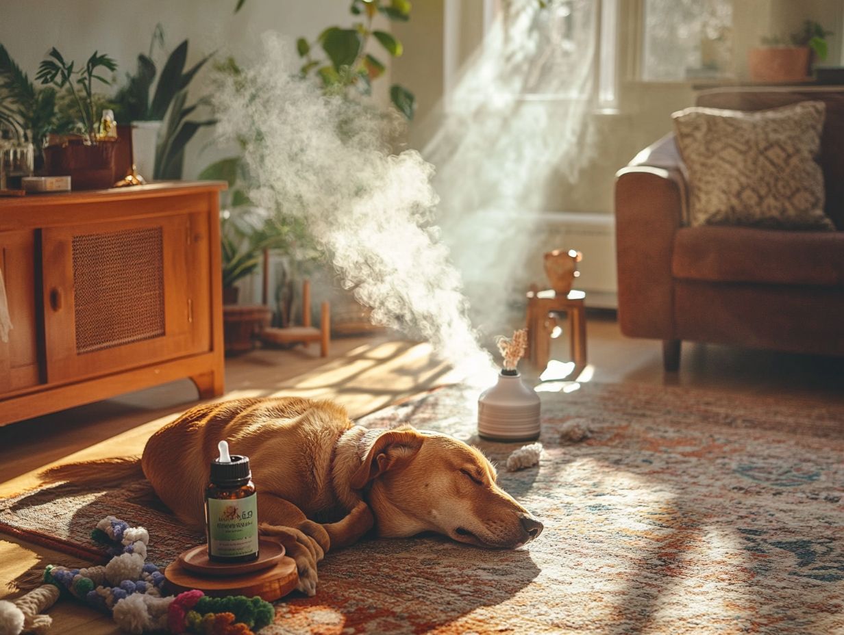 Pet owner using essential oils for odor removal in a home environment