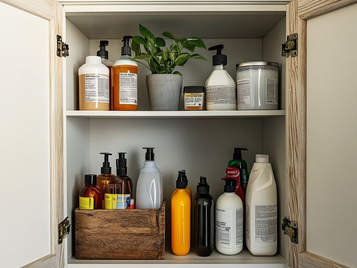 Proper storage of chemical cleaners in a cool and dry place for safety.