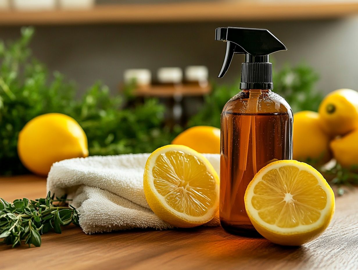 Natural wood cleaner application on kitchen cabinets