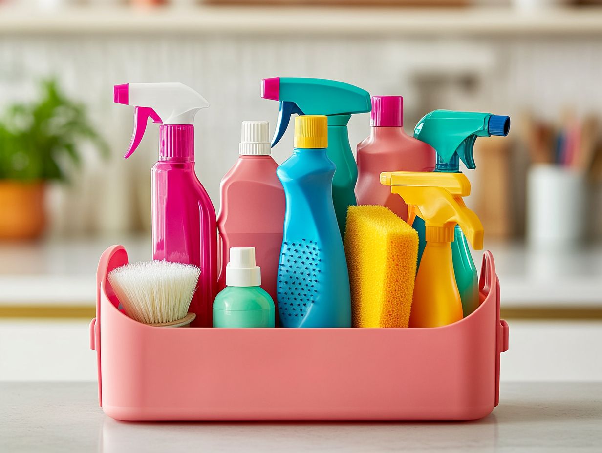 An image showing how to categorize cleaning supplies in a mobile caddy