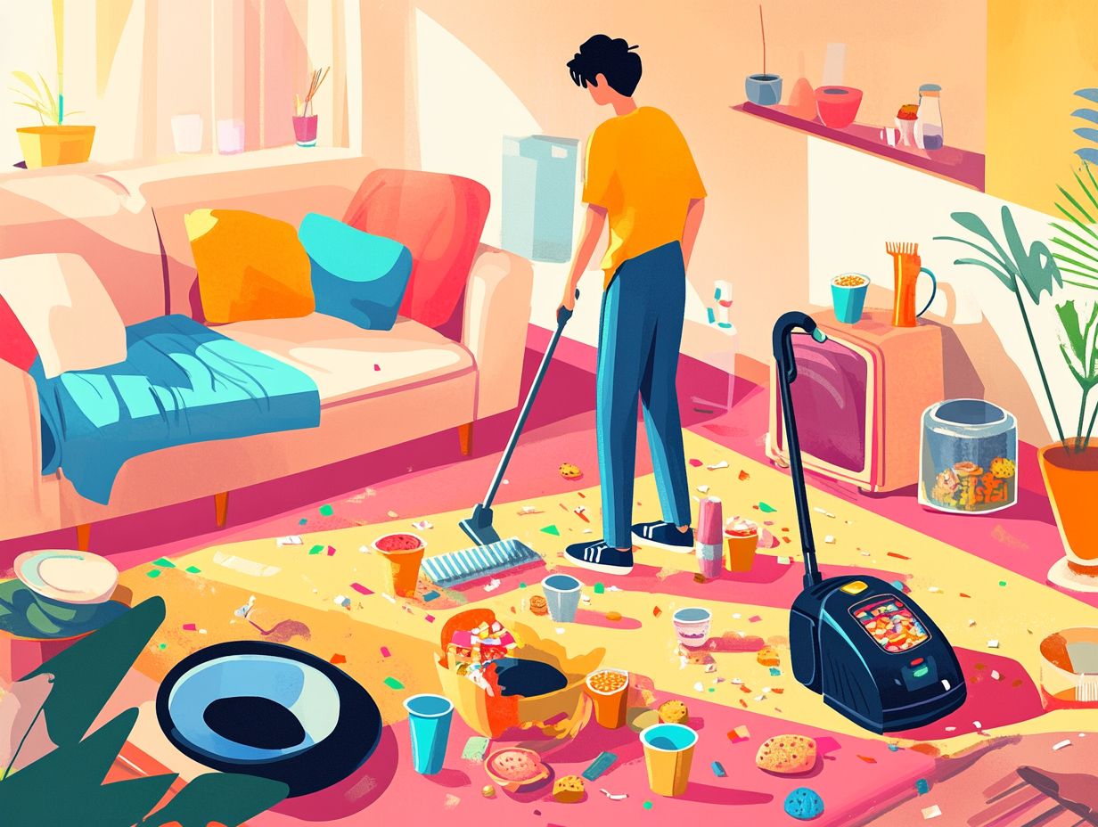 A vacuum cleaner and broom displayed for effective cleaning after a party