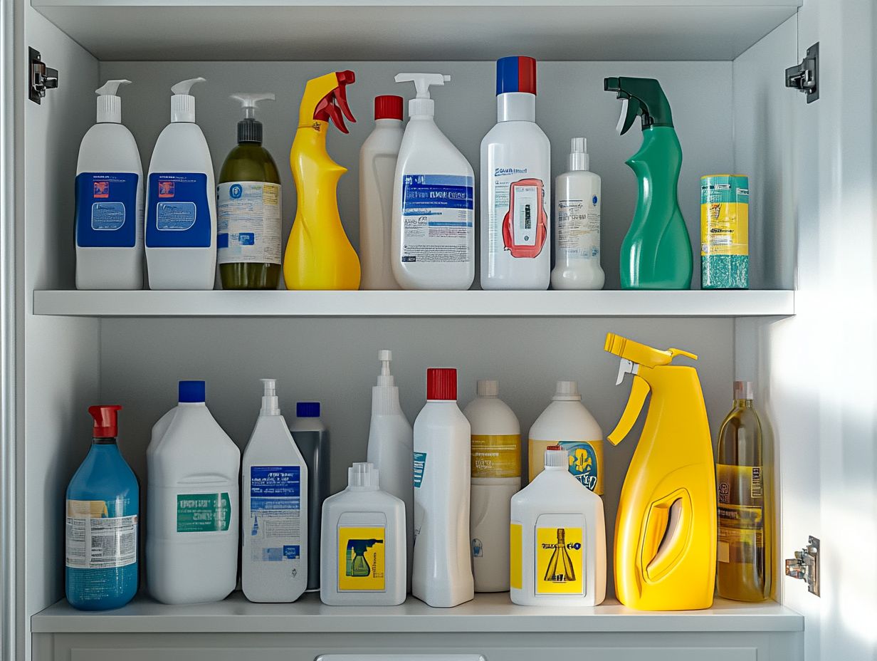 Diagram showing best practices for storing cleaning products safely.