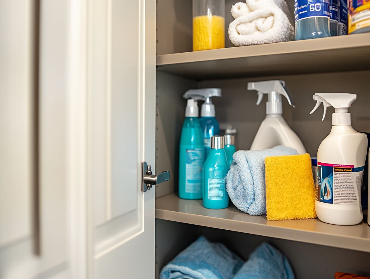 A diagram of pull-out shelves installed in a cabinet for easy access to cleaning supplies