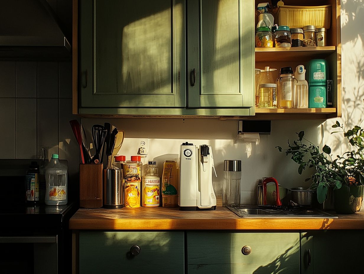 Child safely storing cleaning supplies away from reach.