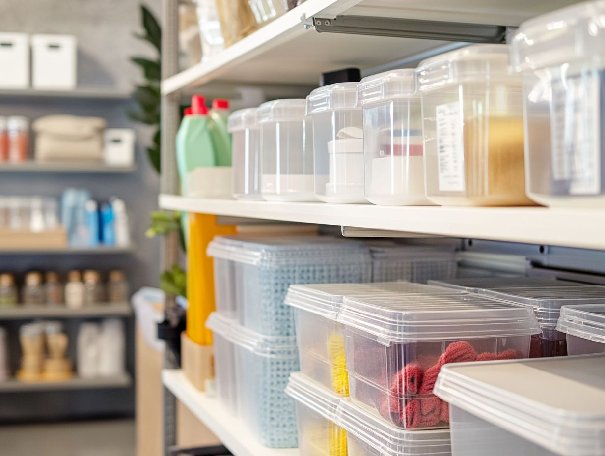 A variety of airtight containers showcasing different sizes for cleaning product storage