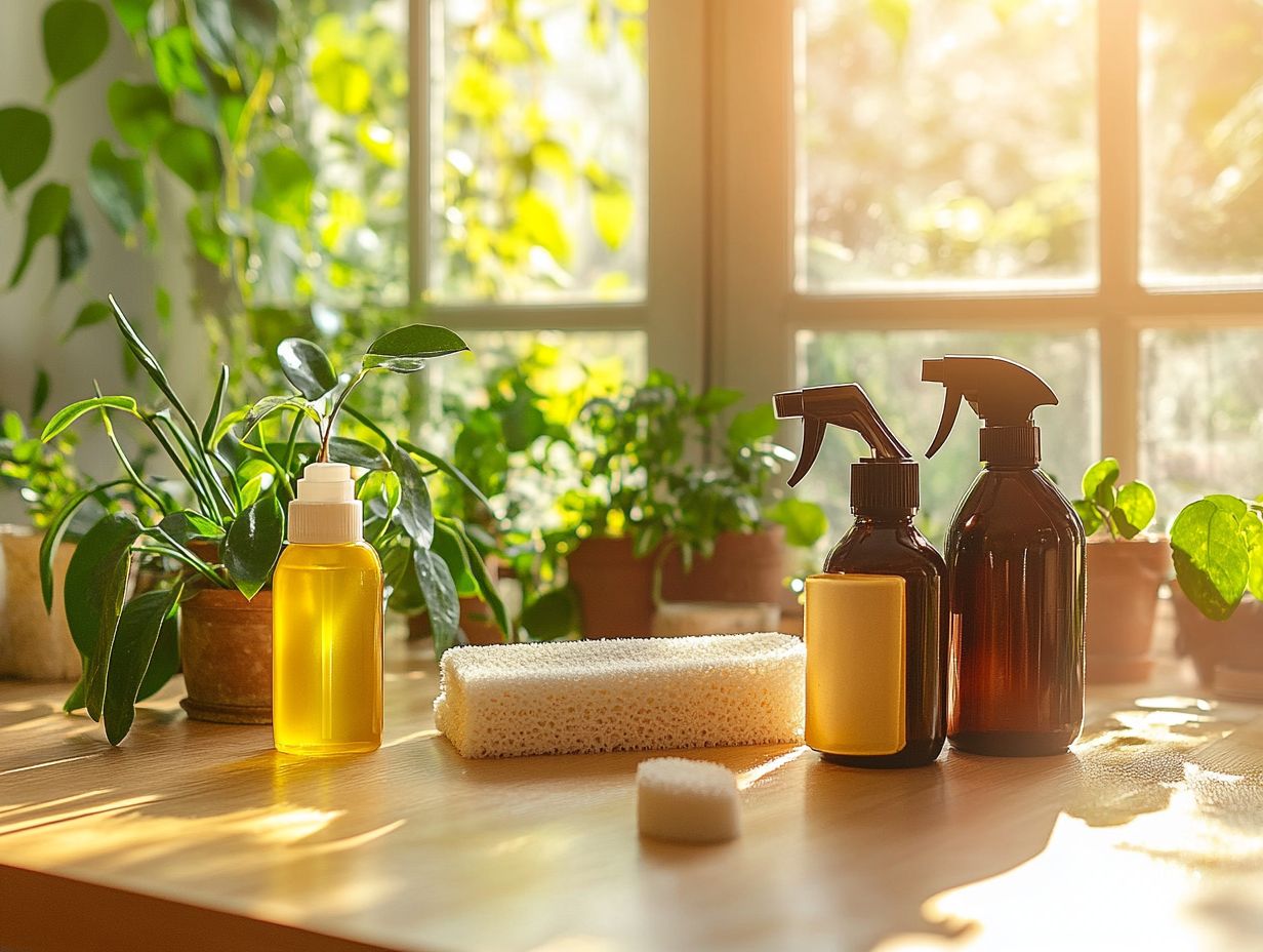 A variety of eco-friendly cleaning products for home cleaning.