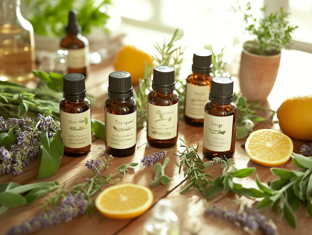 A bottle of orange essential oil surrounded by fresh oranges.